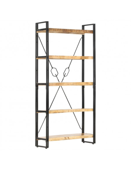 Libreria a 5 Ripiani 90x30x180 cm in Legno Massello di Mango