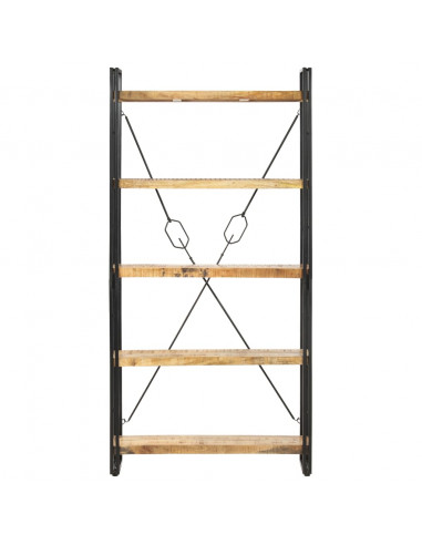 Libreria a 5 Ripiani 90x30x180 cm in Legno Massello di Mango