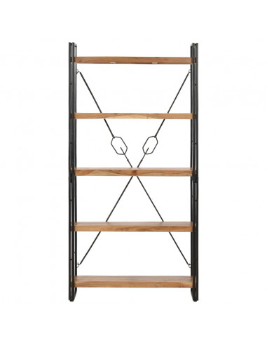 Libreria a 5 Ripiani 90x30x180 cm in Legno Massello di Acacia