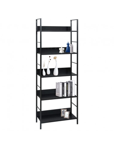 Scaffale Libri 5 Ripiani Nero 60x27,6x128,5cm Legno Multistrato