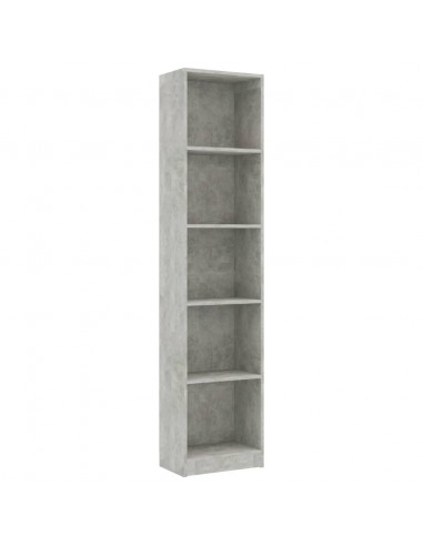 Libreria 5 Ripiani Grigio Cemento 40x24x175cm Legno Multistrato