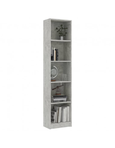 Libreria 5 Ripiani Grigio Cemento 40x24x175cm Legno Multistrato