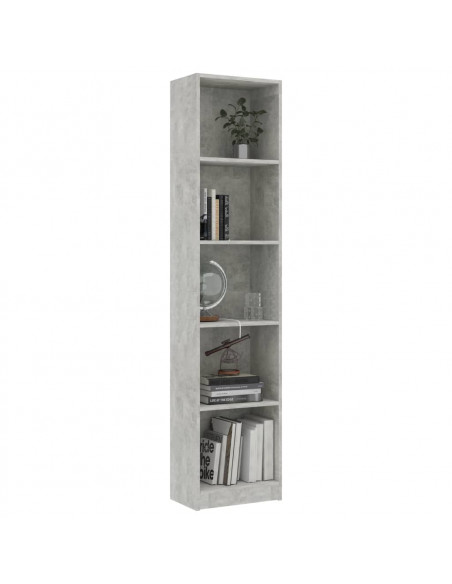 Libreria 5 Ripiani Grigio Cemento 40x24x175cm Legno Multistrato