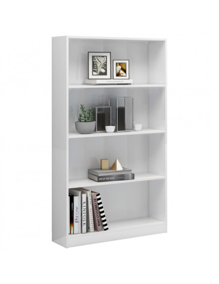 Libreria 4 Ripiani Bianco Lucido 80x24x142 cm Legno Multistrato