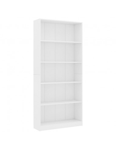 Libreria a 5 Ripiani Bianca 80x24x175 cm in Legno Multistrato