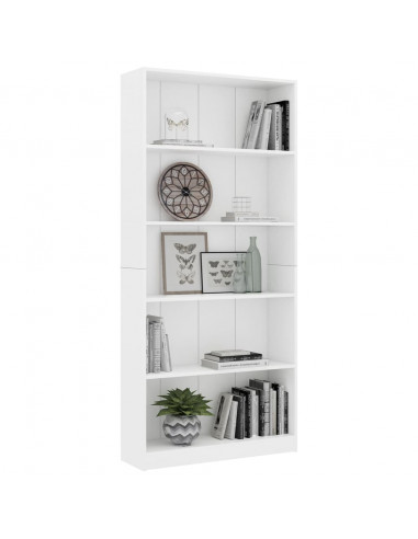 Libreria a 5 Ripiani Bianca 80x24x175 cm in Legno Multistrato