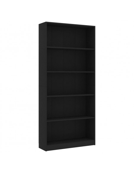 Libreria a 5 Ripiani Nera 80x24x175 cm in Legno Multistrato