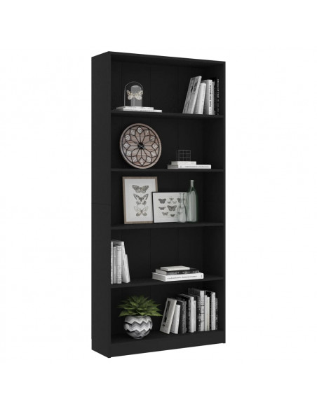 Libreria a 5 Ripiani Nera 80x24x175 cm in Legno Multistrato