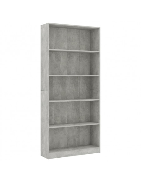 Libreria 5 Ripiani Grigio Cemento 80x24x175cm Legno Multistrato