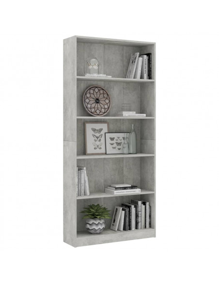 Libreria 5 Ripiani Grigio Cemento 80x24x175cm Legno Multistrato