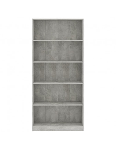 Libreria 5 Ripiani Grigio Cemento 80x24x175cm Legno Multistrato
