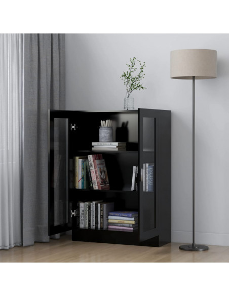 Armadietto con Vetrina Nero 82,5x30,5x115 cm Legno Multistrato
