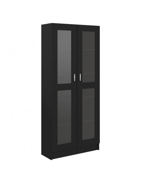 Armadietto con Vetrina Nero 82,5x30,5x185,5cm Legno Multistrato