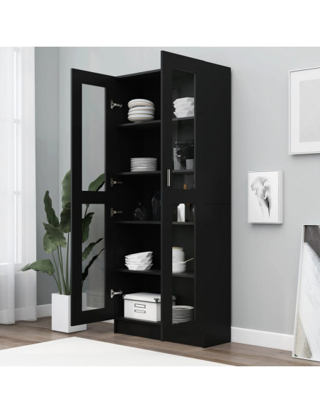 Armadietto con Vetrina Nero 82,5x30,5x185,5cm Legno Multistrato