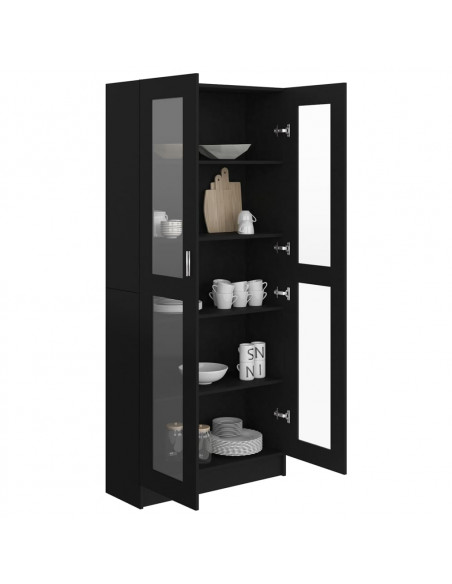 Armadietto con Vetrina Nero 82,5x30,5x185,5cm Legno Multistrato