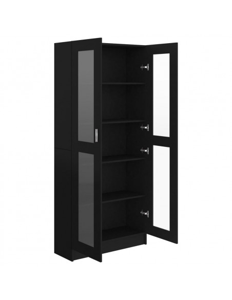 Armadietto con Vetrina Nero 82,5x30,5x185,5cm Legno Multistrato