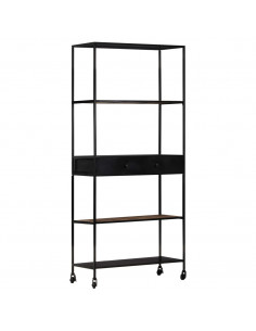 Libreria 80x35x180 cm in Legno di Mango Grezzo e Ferro 2