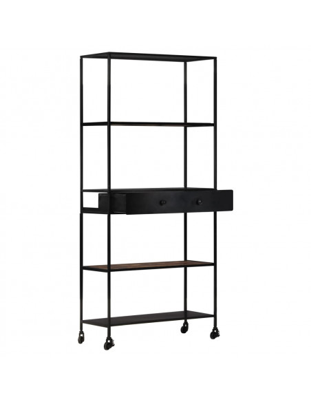 Libreria 80x35x180 cm in Legno di Mango Grezzo e Ferro