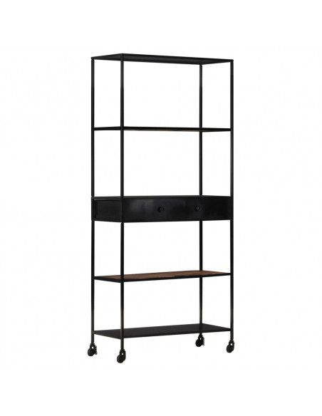 Libreria 80x35x180 cm in Legno di Mango Grezzo e Ferro