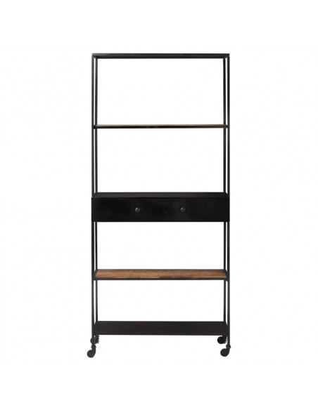 Libreria 80x35x180 cm in Legno di Mango Grezzo e Ferro