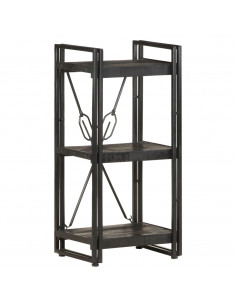 Libreria a 3 Ripiani 40x30x80cm Nero in Legno Massello di Mango 2