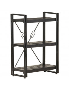 Libreria a 3 Ripiani 60x30x80cm Nero in Legno Massello di Mango 2