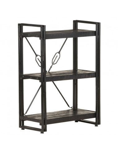 Libreria a 3 Ripiani 60x30x80cm Nero in Legno Massello di Mango