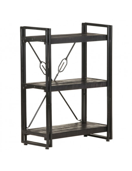 Libreria a 3 Ripiani 60x30x80cm Nero in Legno Massello di Mango