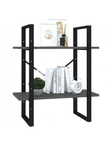 Libreria a 2 Ripiani Grigia 60x30x70 cm in Legno Multistrato