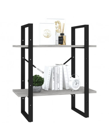Libreria 2 Ripiani Grigio Cemento 60x30x70 cm Legno Multistrato