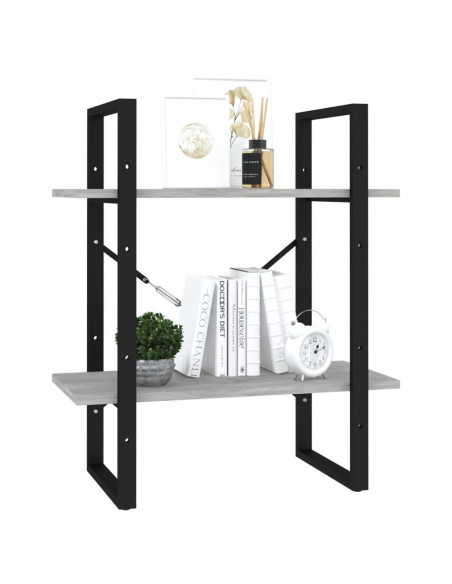 Libreria 2 Ripiani Grigio Cemento 60x30x70 cm Legno Multistrato