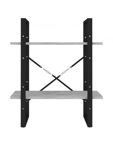 Libreria 2 Ripiani Grigio Cemento 60x30x70 cm Legno Multistrato