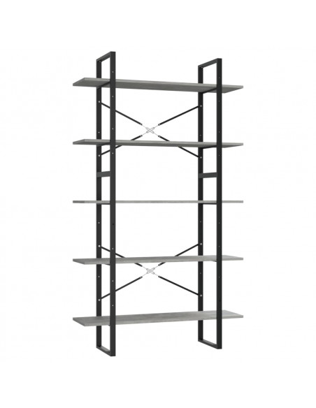 Libreria a 5 Ripiani Grigio Cemento 100x30x175cm in Multistrato