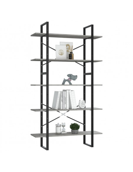 Libreria a 5 Ripiani Grigio Cemento 100x30x175cm in Multistrato