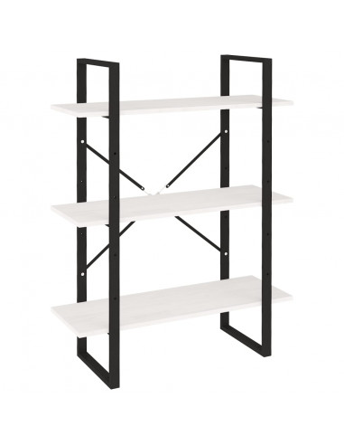 Libreria a 3 Ripiani Bianca 80x30x105 cm in Massello di Pino