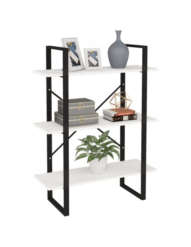 Libreria a 3 Ripiani Bianca 80x30x105 cm in Massello di Pino