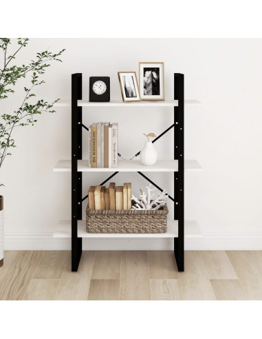 Libreria a 3 Ripiani Bianca 80x30x105 cm in Massello di Pino