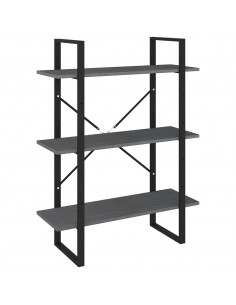 Libreria a 3 Ripiani Grigia 80x30x105 cm in Massello di Pino 2