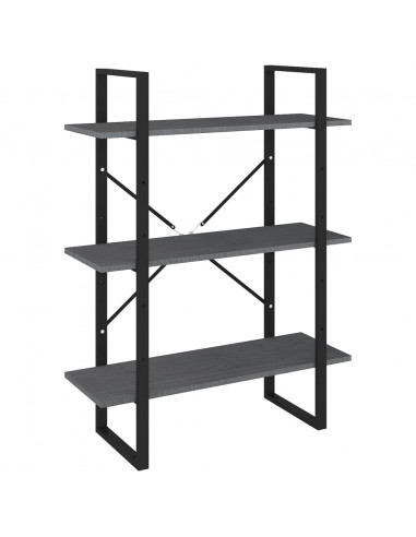 Libreria a 3 Ripiani Grigia 80x30x105 cm in Massello di Pino