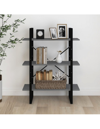 Libreria a 3 Ripiani Grigia 80x30x105 cm in Massello di Pino