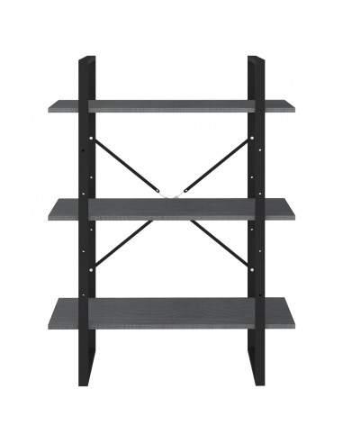 Libreria a 3 Ripiani Grigia 80x30x105 cm in Massello di Pino