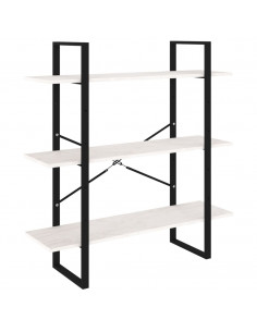 Libreria a 3 Ripiani Bianca 100x30x105 cm in Massello di Pino 2