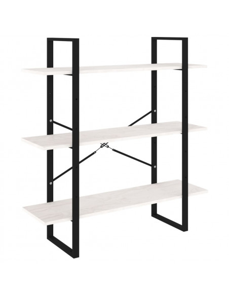 Libreria a 3 Ripiani Bianca 100x30x105 cm in Massello di Pino