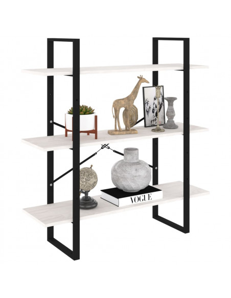 Libreria a 3 Ripiani Bianca 100x30x105 cm in Massello di Pino