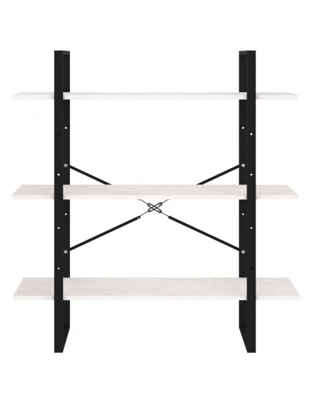 Libreria a 3 Ripiani Bianca 100x30x105 cm in Massello di Pino