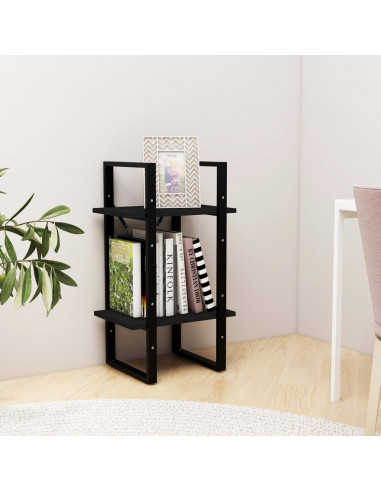 Libreria a 2 Ripiani Nera 40x30x70 cm in Massello di Pino