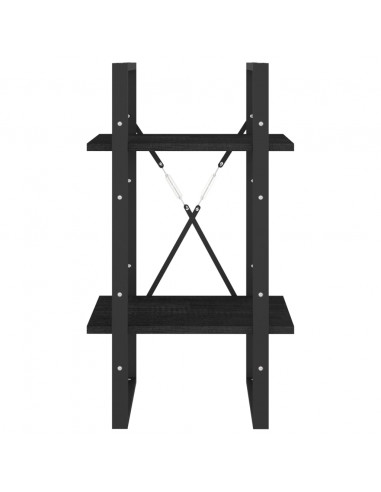 Libreria a 2 Ripiani Nera 40x30x70 cm in Massello di Pino