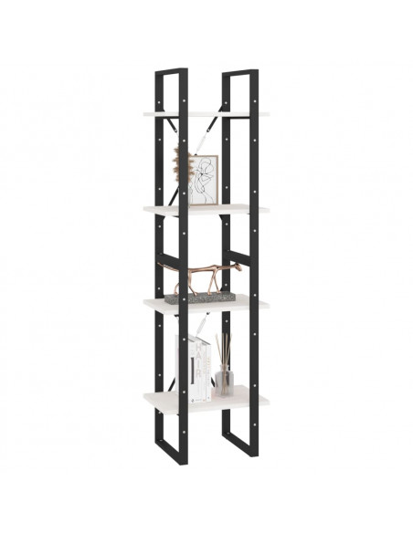 Libreria a 4 Ripiani Bianca 40x30x140 cm in Massello di Pino
