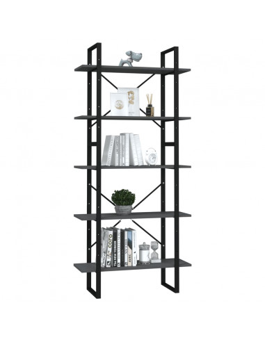 Libreria a 5 Ripiani Grigia 80x30x175 cm in Legno Multistrato