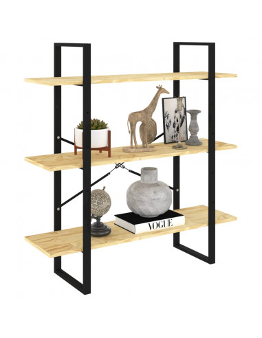 Libreria a 3 Ripiani 100x30x105 cm in Legno Massello di Pino